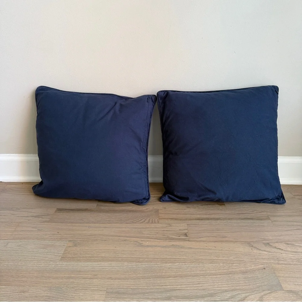 Pottery Barn Rare Navy Blue Floral Embroidered Pillows Set of 2